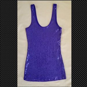 💜Express Purple Sequin Sexy Basic Tank